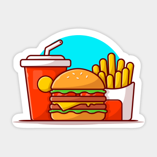 Burger, French fries And Soft Drink Cartoon Vector Icon Illustration (2) Sticker